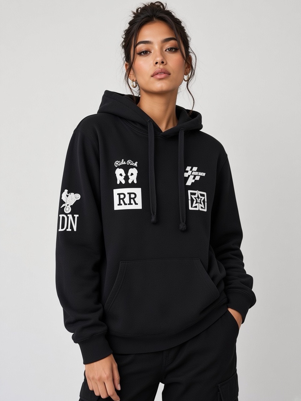 Ride Rich Black Graphic Logo Pullover Hoodie - Women
